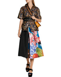 Prada Printed Silk Faille Midi Skirt