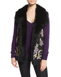 Ralph Lauren Collection Ashton Floral Shearling Fur Vest Black