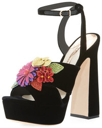 Sophia Webster Lilico Floral Velvet Block Heel Sandal