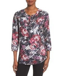 Black Floral Henley Shirt