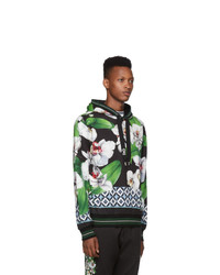 Dolce and Gabbana Black And Multicolor Orchid Print Hoodie