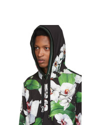 Dolce and Gabbana Black And Multicolor Orchid Print Hoodie
