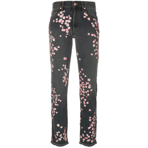 flower embroidered jeans