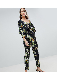 Asos Tall Asos Design Tall Jumpsuit With Kimono Sleeve And Peg Leg In Lily Print Multi