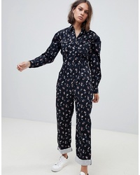 ASOS DESIGN Boilersuit With Waisted Detail In Ditsy Print
