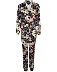Boohoo Boutique Alexa Satin Floral Collar Jumpsuit