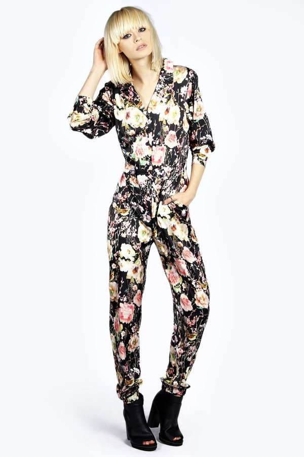 satin floral jumpsuit