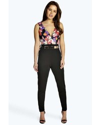 Boohoo Petite Molly Floral Plunge Neck Jumpsuit