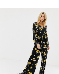 Influence Tall Button Detail Wide Leg Jumpsuit In Floral Printyellow Flo