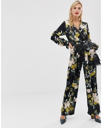 Liquorish Floral Jumpsuit With Wrap Front