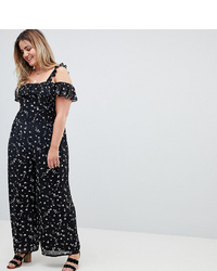 Glamorous Curve Jumpsuit With Ruffle Layer In Ditsy Floral Floral