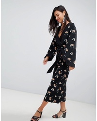 ASOS DESIGN Kimono Jumpsuit With Tipping In Dark Floral