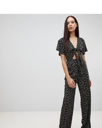 Fashion Union Tall Tie Front Jumpsuit In Floral Heart Print Floral