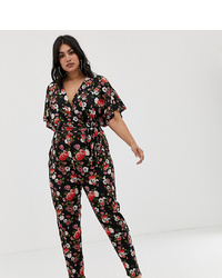Pink Clove Wrap Jumpsuit In Rose Print