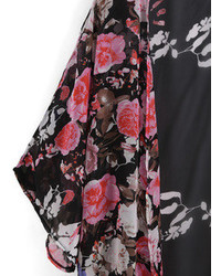 Black Floral Loose Chiffon Kimono