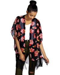 Boohoo Becky Dark Base Floral Kimono