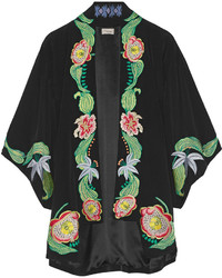 Temperley London Carmelina Embroidered Silk Crepe De Chine Kimono Jacket