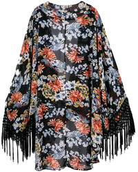 Choies Black Vintage Floral Tassel Kimono Coat
