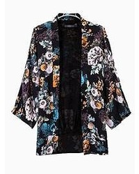 Choies Vintage Black Floral Kimono Coat