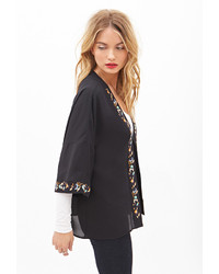 Forever 21 Contemporary Floral Embroidered Kimono