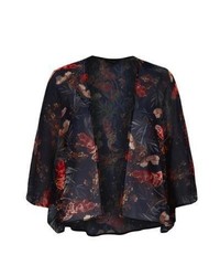 Exclusives New Look Black And Red Floral Kimono