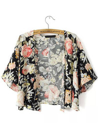 Floral Print Half Sleeve Loose Kimono