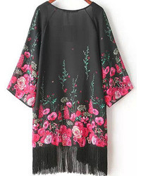 Floral Print Tassel Kimono