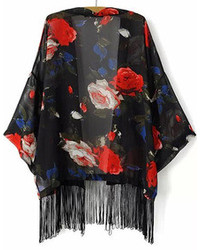 Floral Print Tassel Loose Kimono