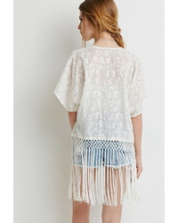 Forever 21 Fringed Floral Embroidered Kimono