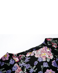 Tassel Floral Print Short Sleeve Black Kimono