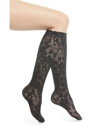 Black Floral Knee High Socks