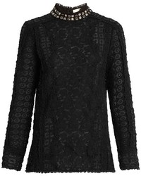 Rebecca Taylor Embellished Collar Floral Lace Blouse