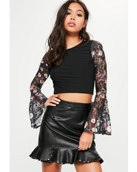 Missguided Black Floral Lace Sleeve Crop Top