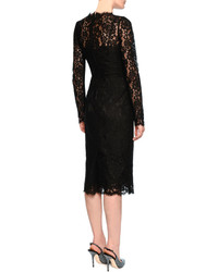 Dolce & Gabbana Floral Lace Long Sleeve Dress Black