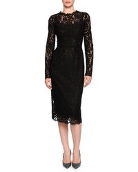 Dolce & Gabbana Floral Lace Long Sleeve Dress Black
