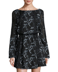 Thakoon Lace Inset Floral Print Dress Black Multi