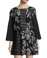Thakoon Lace Panel Floral Print Dress Black Multi