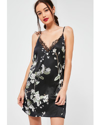 Missguided Black Floral Lace Trim Slip Dress