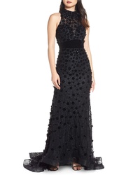 Mac Duggal 3d Lace Evening Dress With Train