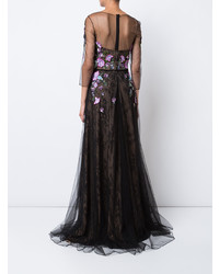 Marchesa Notte Floral Embroidered Lace Gown