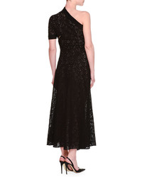 Stella McCartney One Shoulder Floral Lace Lined Gown Black