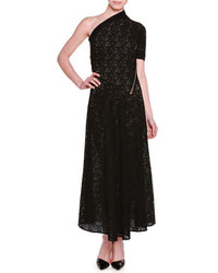 Stella McCartney One Shoulder Floral Lace Lined Gown Black