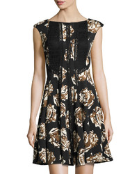 Taylor Fit And Flare Floral Print Scuba Dress Black