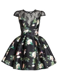 Mac Duggal Lace Inset Floral Fit Flare Dress