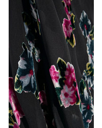 Anna Sui Lace Trimmed Floral Print Devor Chiffon Midi Dress Black