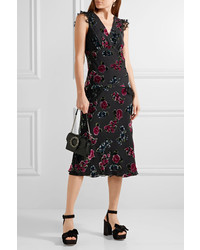 Anna Sui Lace Trimmed Floral Print Devor Chiffon Midi Dress Black