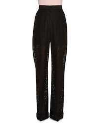Stella McCartney High Waist Floral Lace Lined Pants Black