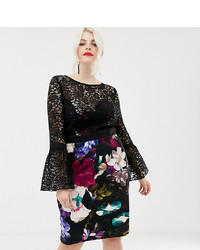 Paper Dolls Plus 2 In 1 Lace Top Midi Dress With Printed Skirt In Multi