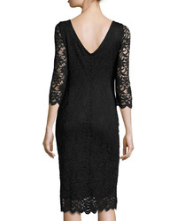 Neiman Marcus Floral Lace Sheath Dress Black