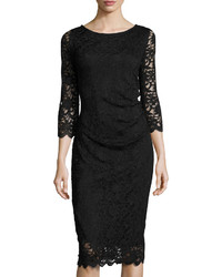 Neiman Marcus Floral Lace Sheath Dress Black